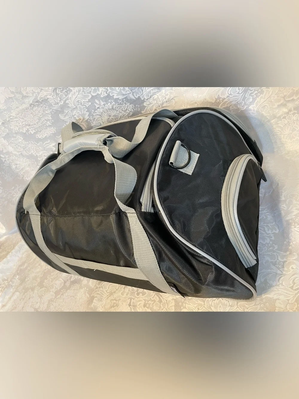 Men's Black Duffel Bag with Gray Straps - Classic Travel & Gym Bag